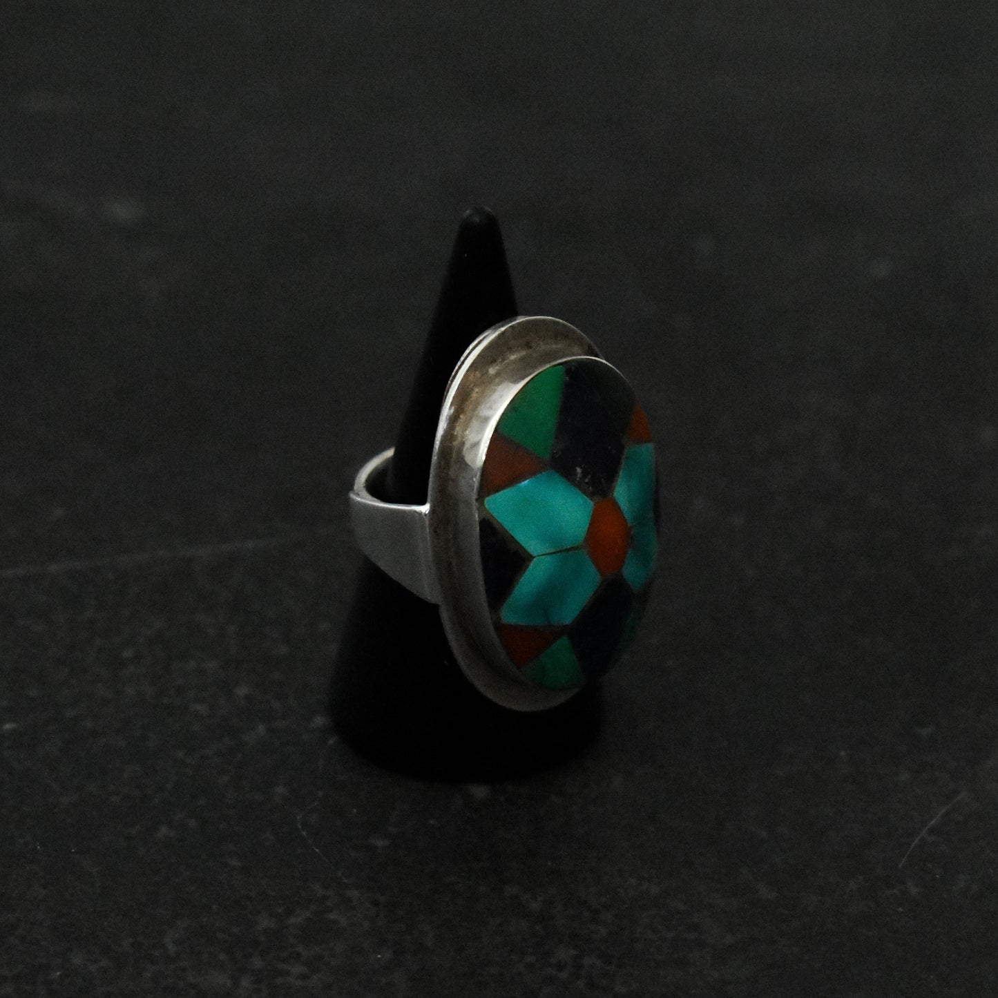 Mid Century Navajo Inlay Mosaic Cocktail Ring
