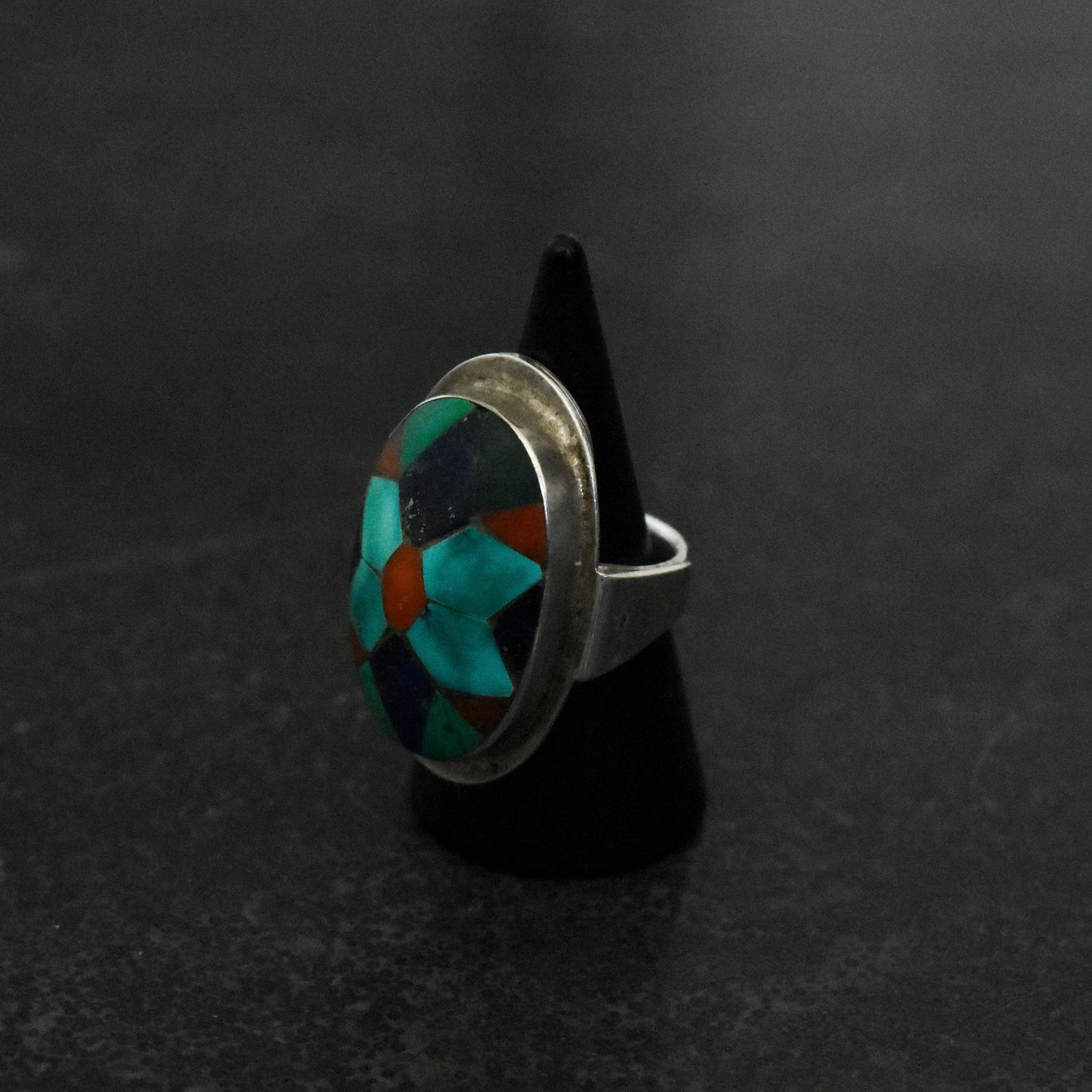 Mid Century Navajo Inlay Mosaic Cocktail Ring