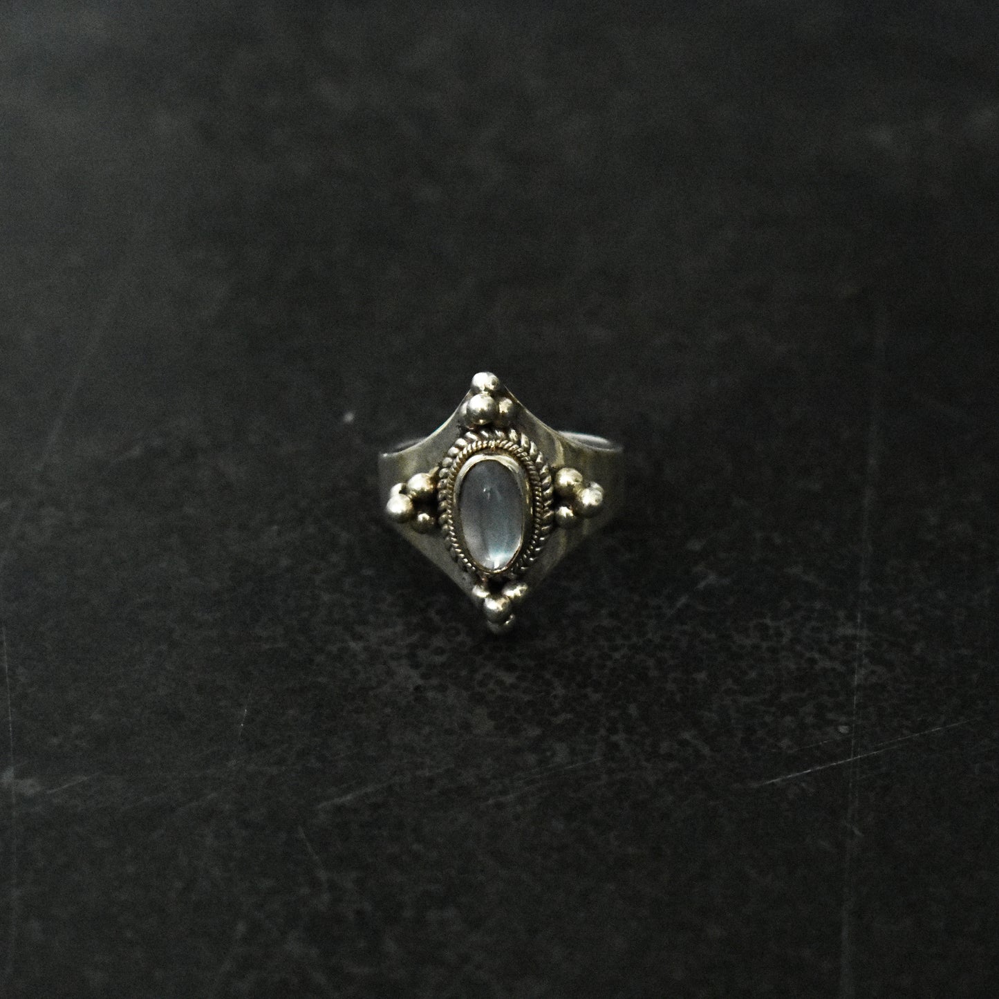 80s Moonstone & Beaded Cluster Accent Ring