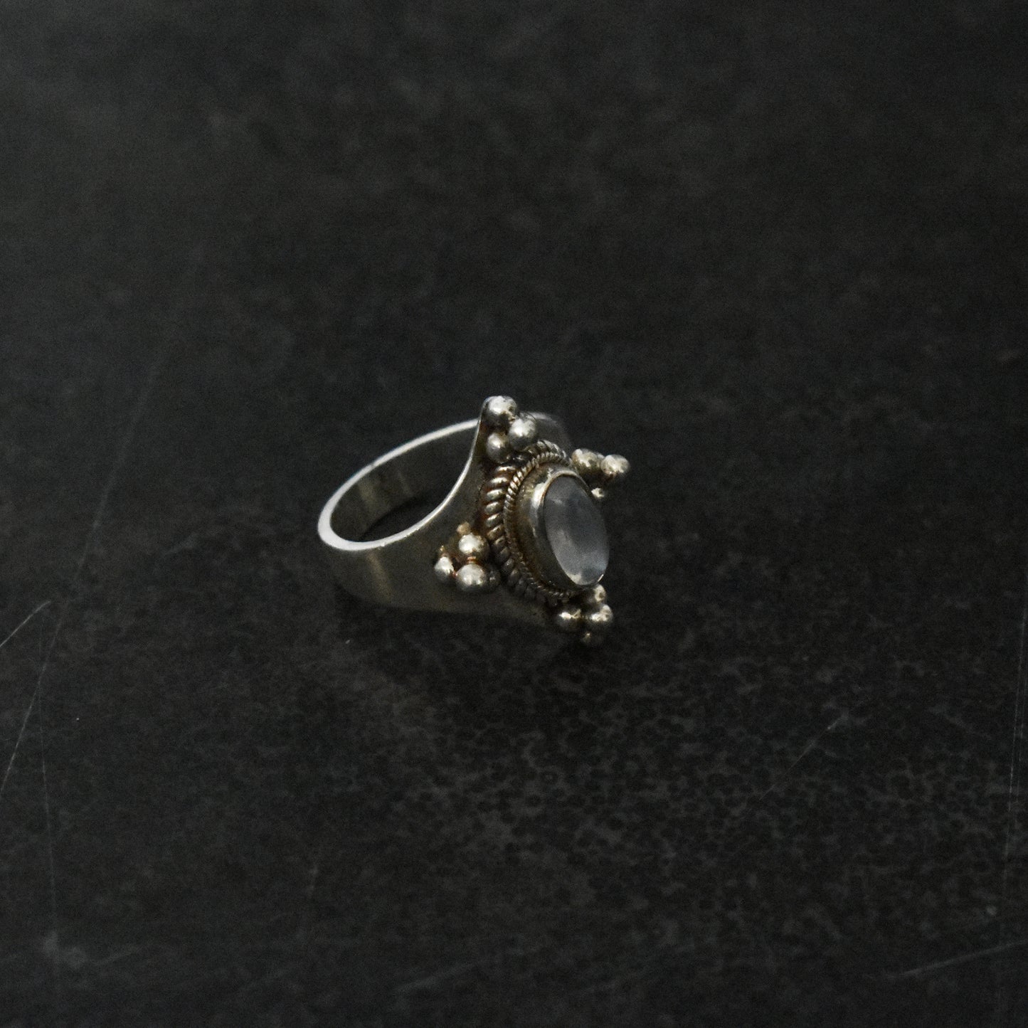 80s Moonstone & Beaded Cluster Accent Ring