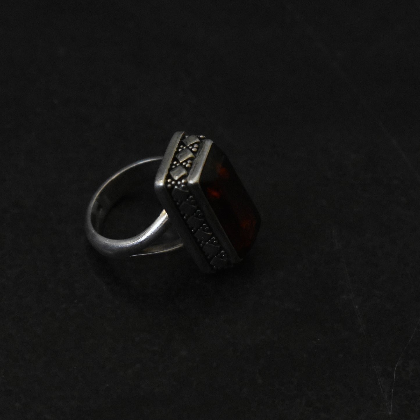 Vintage Elongated Amber Cocktail Ring
