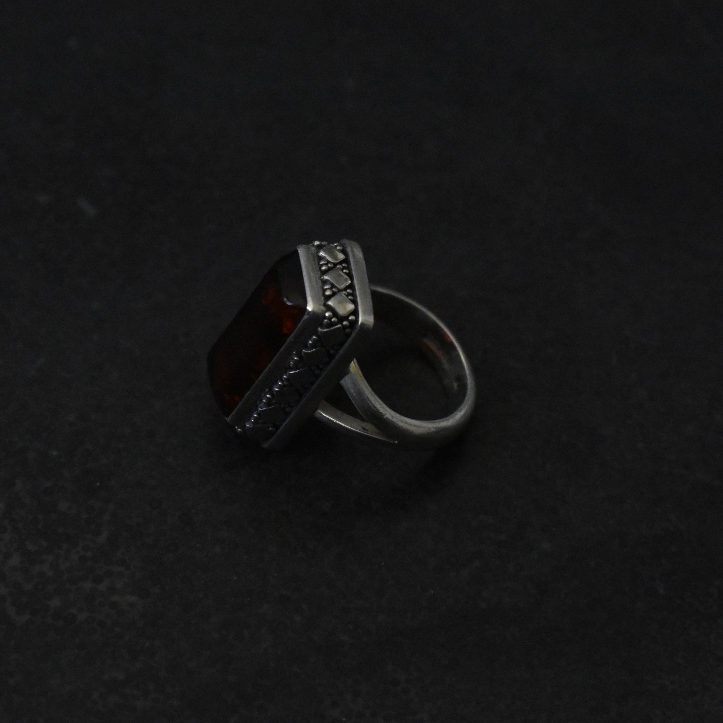 Vintage Elongated Amber Cocktail Ring