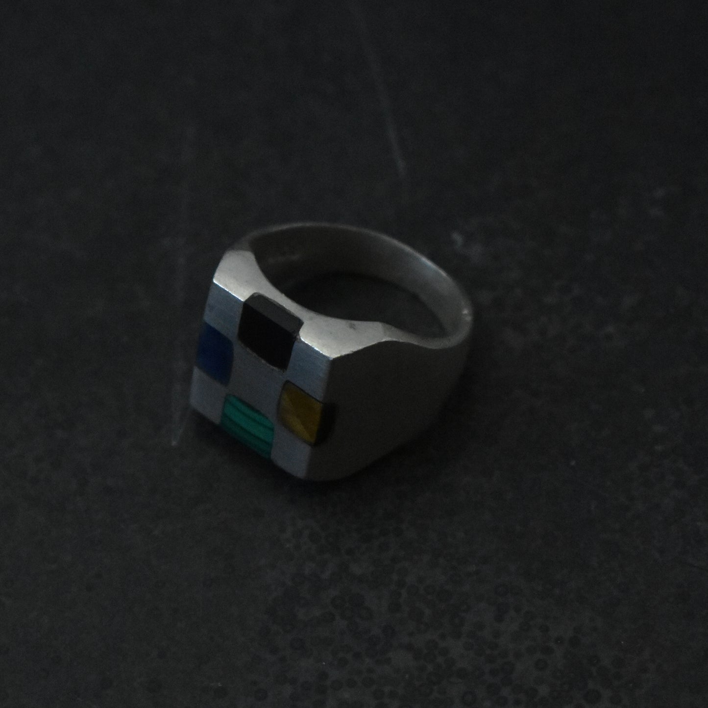 Vintage Checkered Inlay Signet Ring