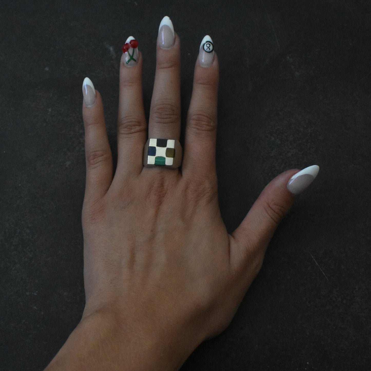 Vintage Checkered Inlay Signet Ring