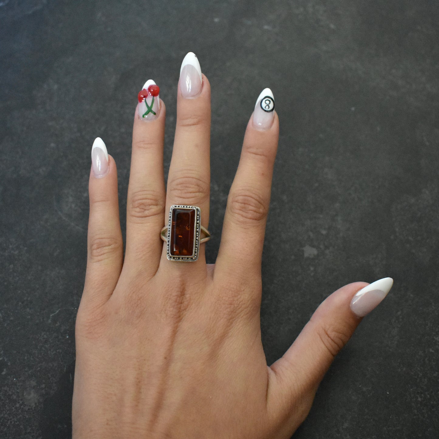 Vintage Elongated Amber Cocktail Ring