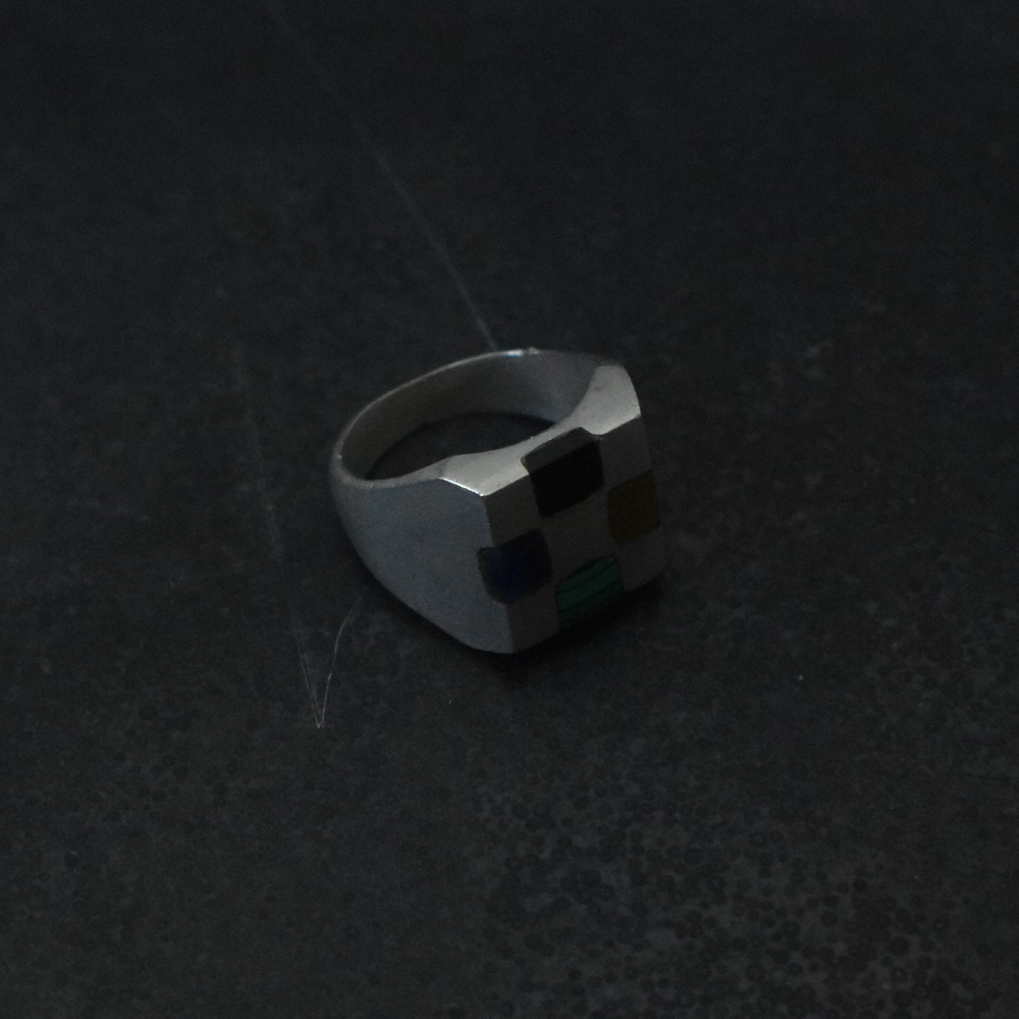 Vintage Checkered Inlay Signet Ring